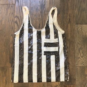 Zara Trafaluc black and white stripe sequin top